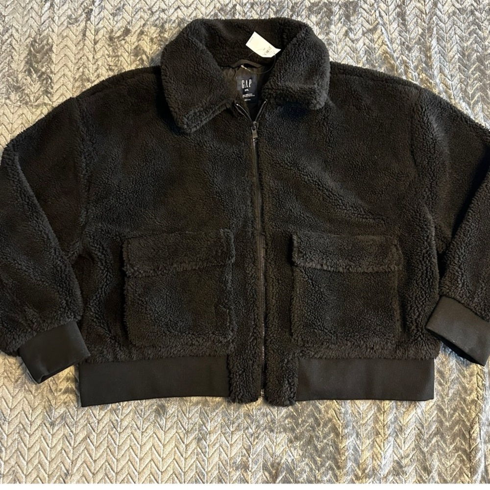 GAP Women's size XXL  Black Teddy/Sherpa Moto Jacket